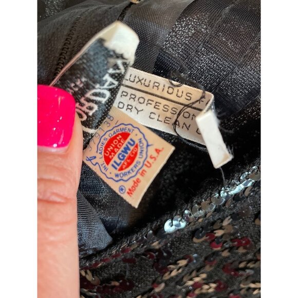 Lee Jordan Vintage Made in USA Black Sequined Scoop Neck Formal Dress Sz 16 - Picture 5 of 8